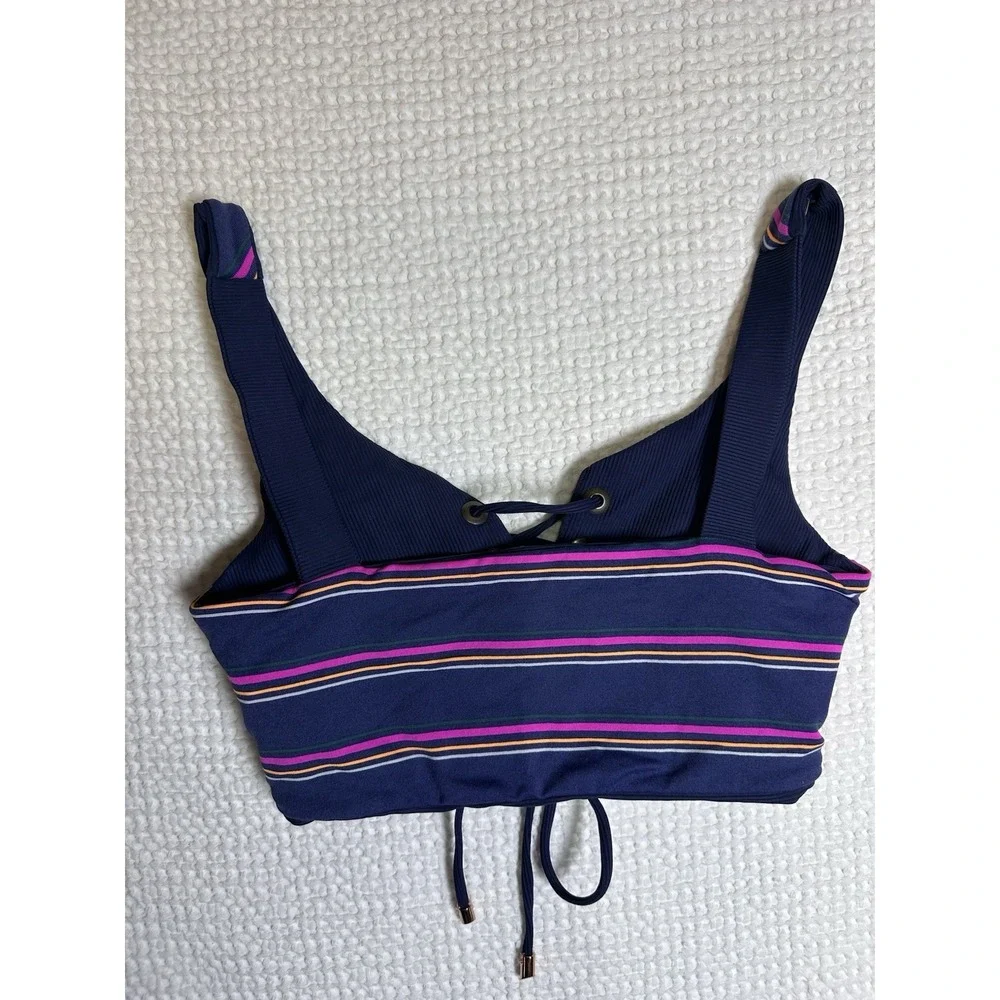 Maaji Dazzling Rib 4-Way Reversible Bikini Top Striped Size Small Lace Up